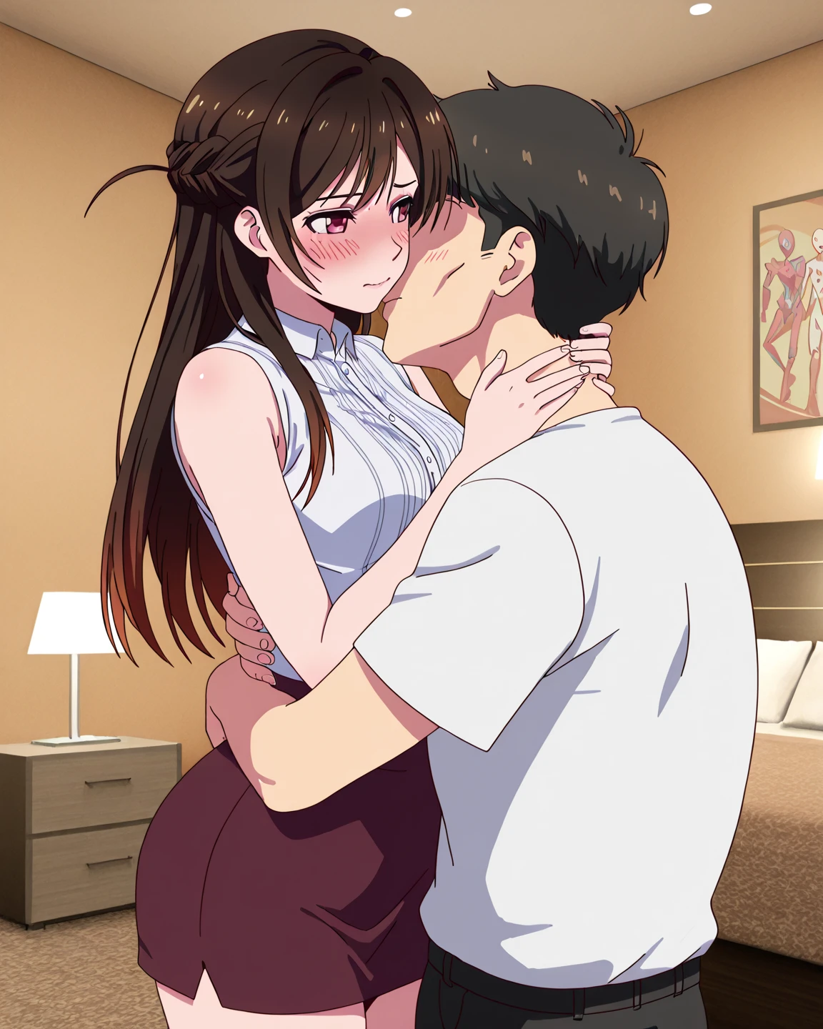 Hermosa milf , landlady and a 22-year-old university male kissing 