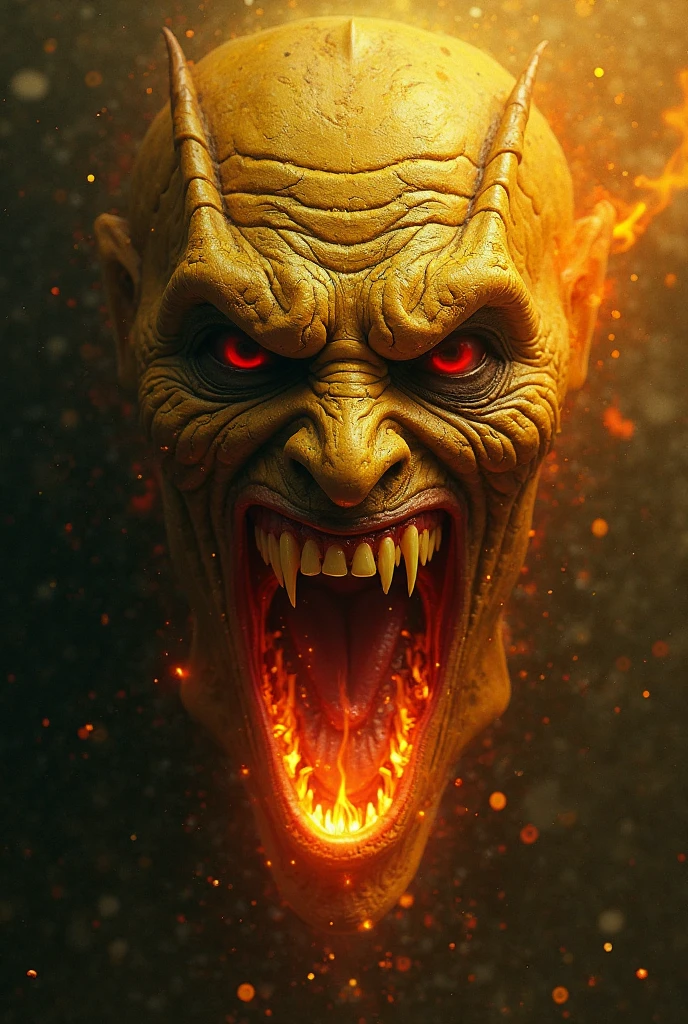Earth with an angry face on fire