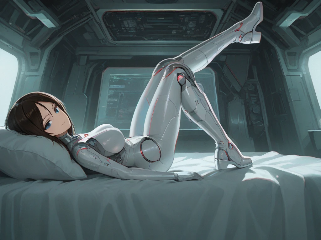 (full body), (alone), alone, (Riley Reid), perfect eyes, high resolution, totally realistic, wide hips, thick thighs, very small breasts, wearing a micro bikini, 4K, normal hands, delicate hands, normal fingers, in a futuristic room, (no clothes), (no clothes), showing your feet, (normal feet)studio lighting, seductive smile, amazing, perfect, high rendering, in the bra, lying in bed,  legs wide open, seductive, attractive