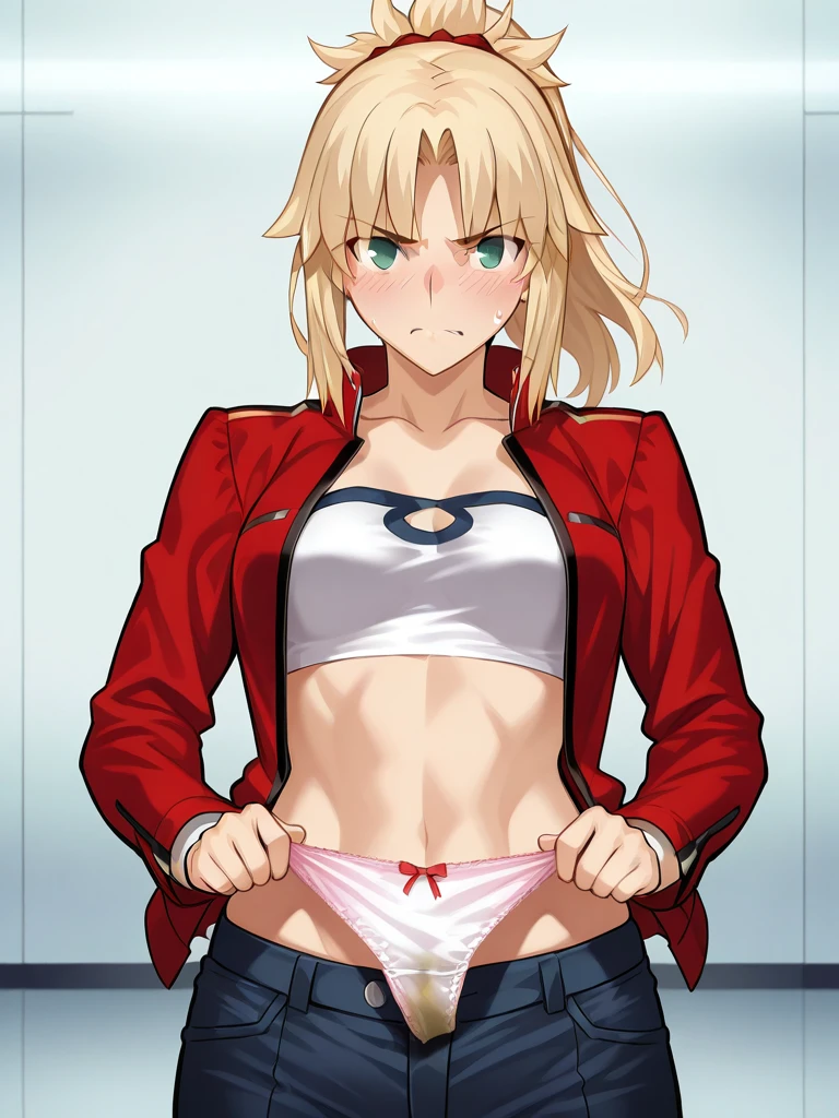 masterpiece, best quality, ultra-detailed, 1girl, sawatari akane, undressing, navel, tits, nipples, red hoodie, hood down, black shorts, mature, mature face, tall, realistic, expressionless, in a room, cowboy shot, volumetric lighting, intricate details, tonemapping, sharp focus, hyper detailed, <lora:csm_sawatari-10:0.8>, <lora:Concept_Undressing:1>