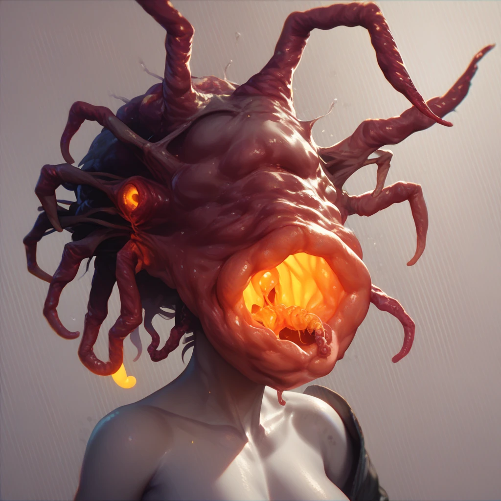 a close up of a person with a strange face and a weird head, tentacles growing from his face, Criatura marinha lovecraftiana, face of a pale alien cultist, criatura lovecraftiana, decrease image darkness, aumentar a qualidade da imagem, ultrarealista, 4k