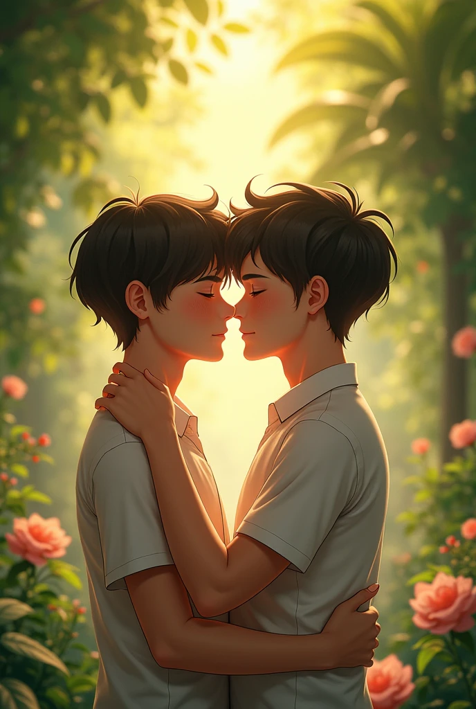 Young boys kiss