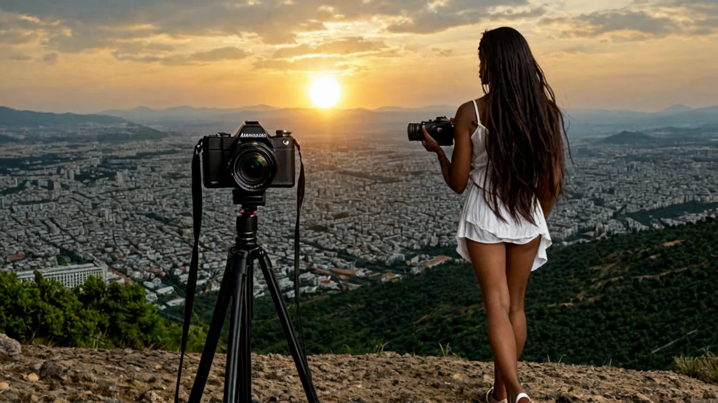 20 year old women taking picture at sunrise 