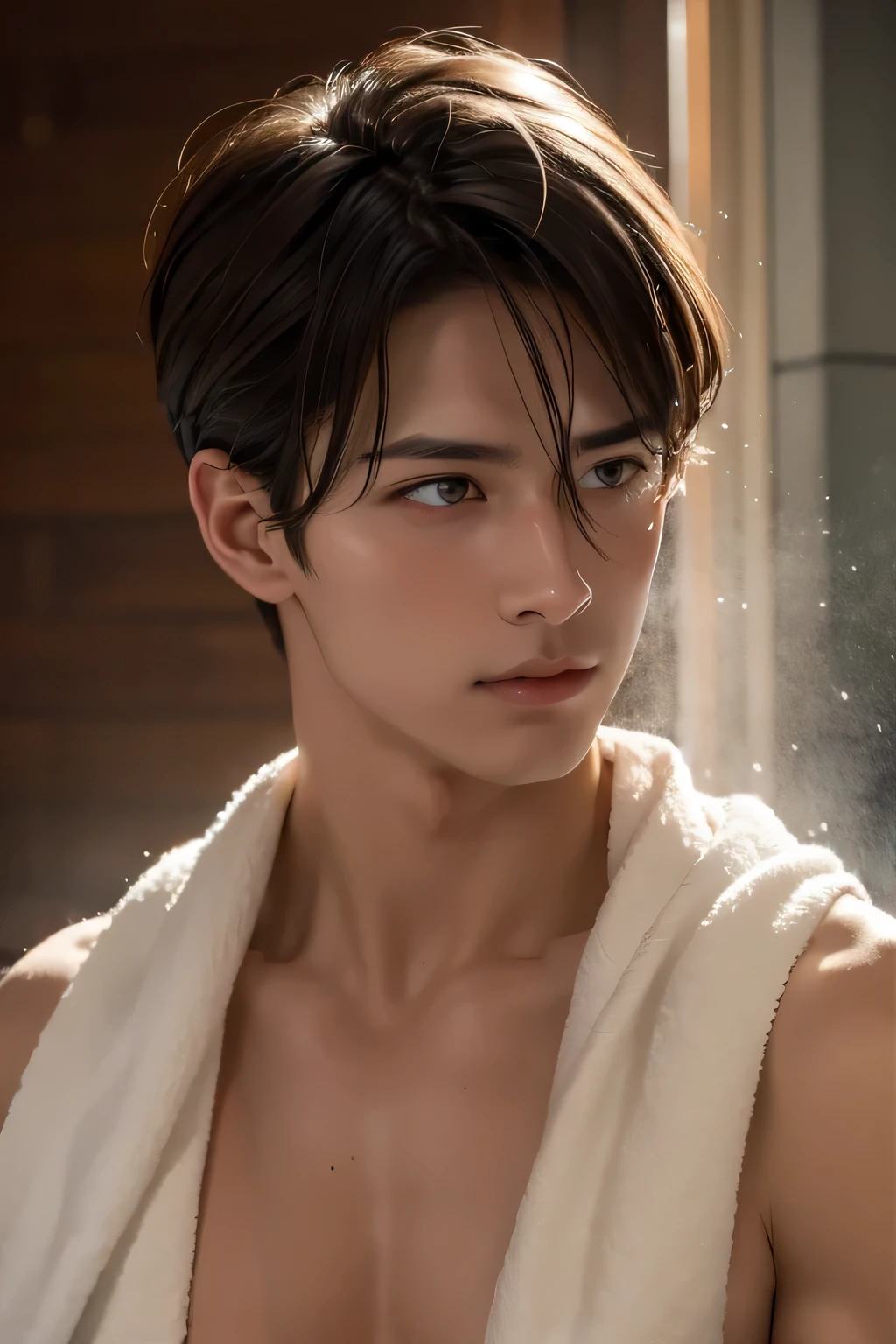 I'm casually putting a bath towel on my shoulder