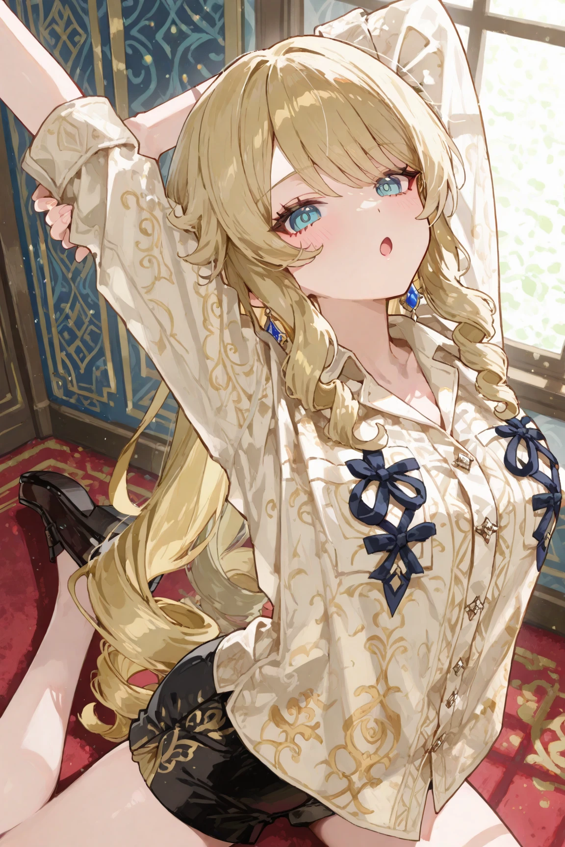 (Masterpiece:1.4), (best quality:1.2), <lora:mercedes_maplestory-000010:0.8>, mercedes \(maplestory\), 1girl, dress, hair ornament, blonde hair, thighhighs