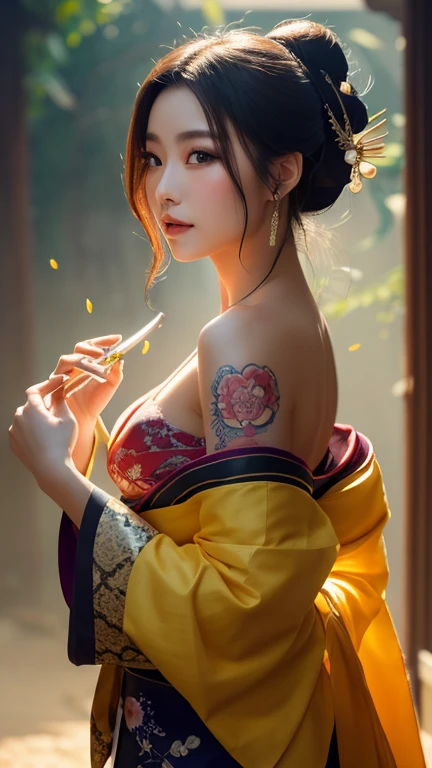 （tmasterpiece，quality，Best quality，offcial art，Beauty and aesthetics：1.2），girl wearing clown makeup，（1 sister：1.3），Very meticulous，（s fractal art：1.1），（One color：1.1）（blooming flower：1.3），Most detailed，（ tangled:1.2), (dynamicposes), (abstract backgrounds:1.3), (Traditional Chinese fabrics:1.2), (Glowing and radiant skin), (Lots of colors:1.4), ,(ear nipple ring:1.4)，（Decorative painting：1.6，）， Lighting,Ink painting and watercolor，ink，water ink，