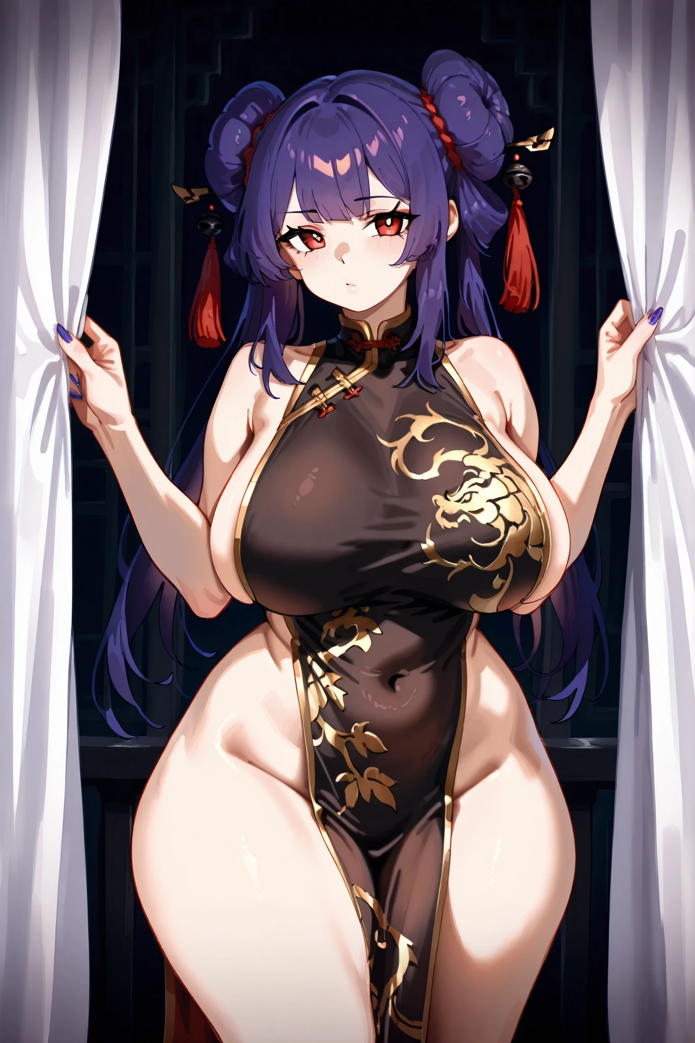 highest quality, black mask, black kimono with floral pattern, Loosely wavy long blue hair, yellow eyes, pregnant woman