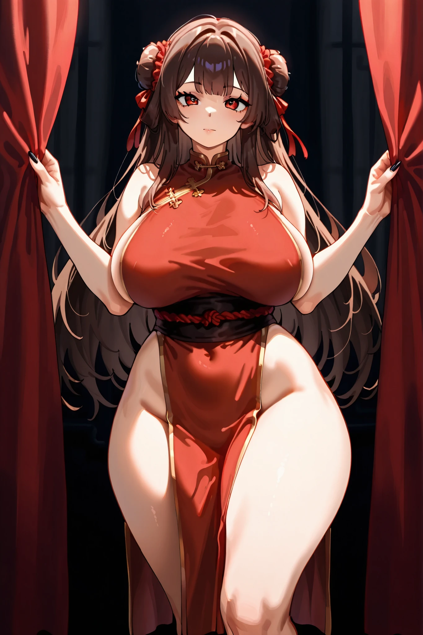 2d, tmasterpiece, best qualtiy, anime big breast, highly detailed eye, Highly detailed face, highly detailed back ground, perfect litthing, cowboy lens, 1girll, solo, standing on your feet, beachside,Bikini style,huge boob,hu tao\(genshin impact\), pupils in symbol shapes, flower shaped pupils, Hats, red flower, red eyes, SakuraNS,