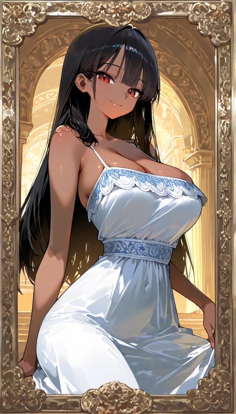 (beautiful girl : 1.3),1 girl,(Sally's dress,),dark haired,long hair,Smile Yan,Indian palaces,masterpiece,top quality,rich contrast,High Definition,8k,High definition CG unit wallpaper,Textures,unbelievably absurd,RAW pictures,Deep Border 1 .2,very detailed