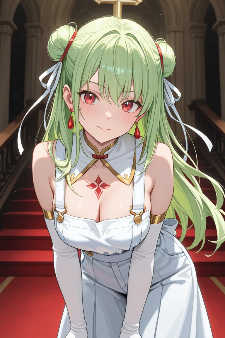 gran calidad ++ Extremely detailed high resolusionolution, very aesthetic, ojos expresivos, (((Cara perfecta))), (((face symmetrical))), ((good anatomy)), (((manos perfectas))), (((8k))), UHD, Fondo de pantalla HD, (((alta calidra detallada, (((((1girl)))))), solamente, Obra maestra, La mejor calidad, high resolusion, Altamente detallado, (illustration), hermosos ojos detallados, (((combatant))), (((((1girl))))), ((((cuerpo completo)))), (((((((illyasviel von einzbern)))))), (((green hair)), (((white robe))), (((white pants))), (((barefoot))), side cutout, Cabello largo y ondulado, (((Ojos rojos))), (((strapless tube dress))), (((purple heart promise))), (((long gloves))), (((elbow gloves))), (((milfication))), (((mature female))), (((((gigantic breasts))))), (((Dedos detallados))), (((Smile))), (((asymmetrical body))), (((asymmetrical hair))), (((asymmetrical clothes))), Dedos precisos, Manos no antinaturales, strange eye, columnas griegas, exterior, (((hermoso bosque majestuoso))), hojas de parra rodeando las columnas, (((arbustos de flores por todas partes))), cielo despejado, bright sunny day, (((bosque celestial))),
