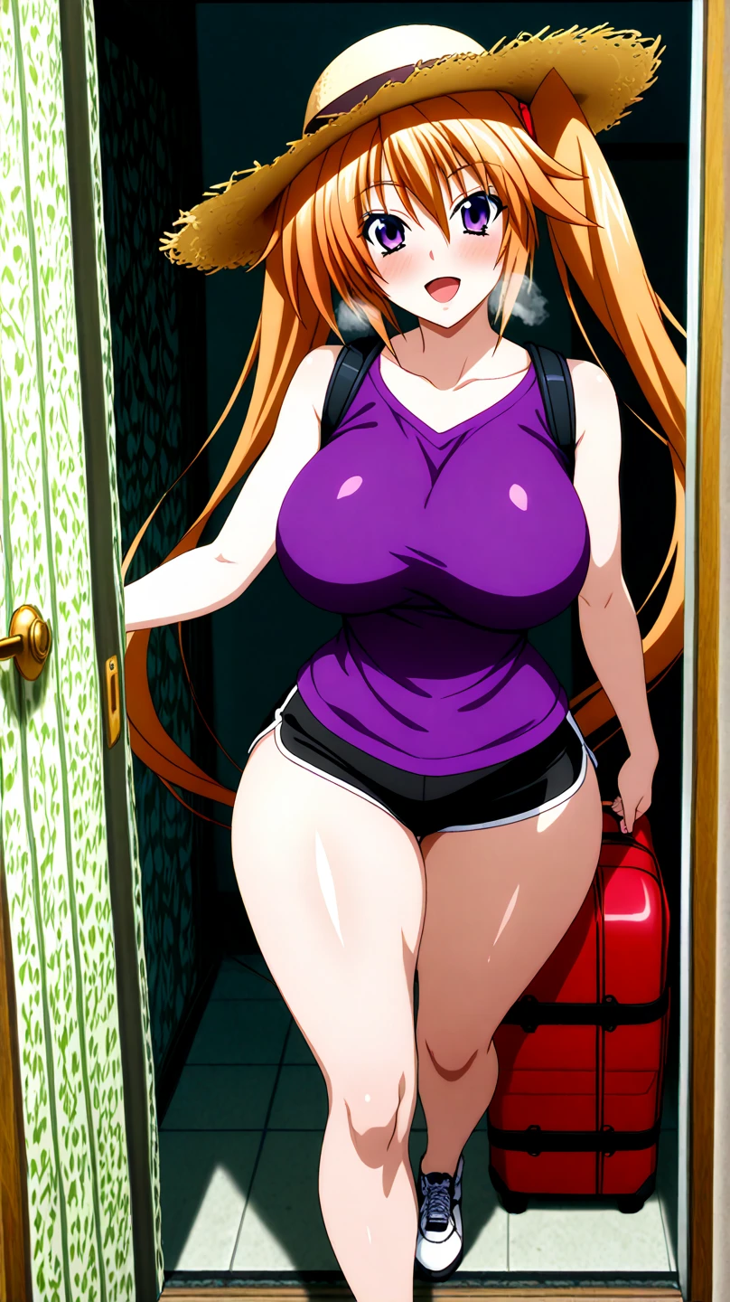 masterpiece, best quality), best resolution, (2heads:1.5), 1girl, red hair, blonde hair, yellow eyes, carefree, smiling, diaper, breasts