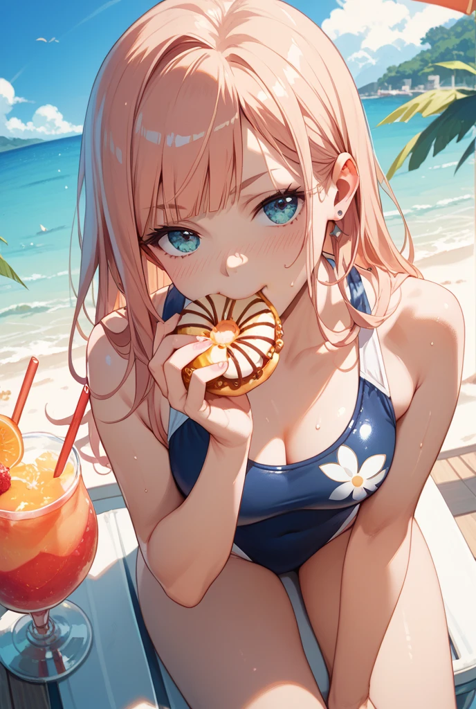 At the Beachソフトクリームを食べるビキニ姿のアニメの女の子, Lo-fi Girl, Retro Anime Girls, 80s anime art style, Beautiful anime art style, At the Beach, Lofi Art, 80s anime art style, Anime illustration, 80s anime art style, High quality anime art style, Anime Style 4k, Anime Wallpaper