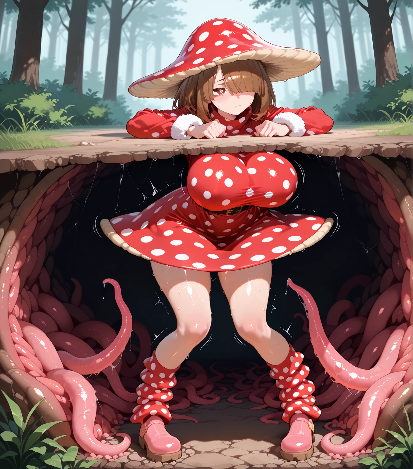 Furry、juvenile、Bound by plant tentacles、Spreading both limbs、in the forest、Troubled face、Dick、Milking、Tangled ivy、Nipples、Piranha Plant