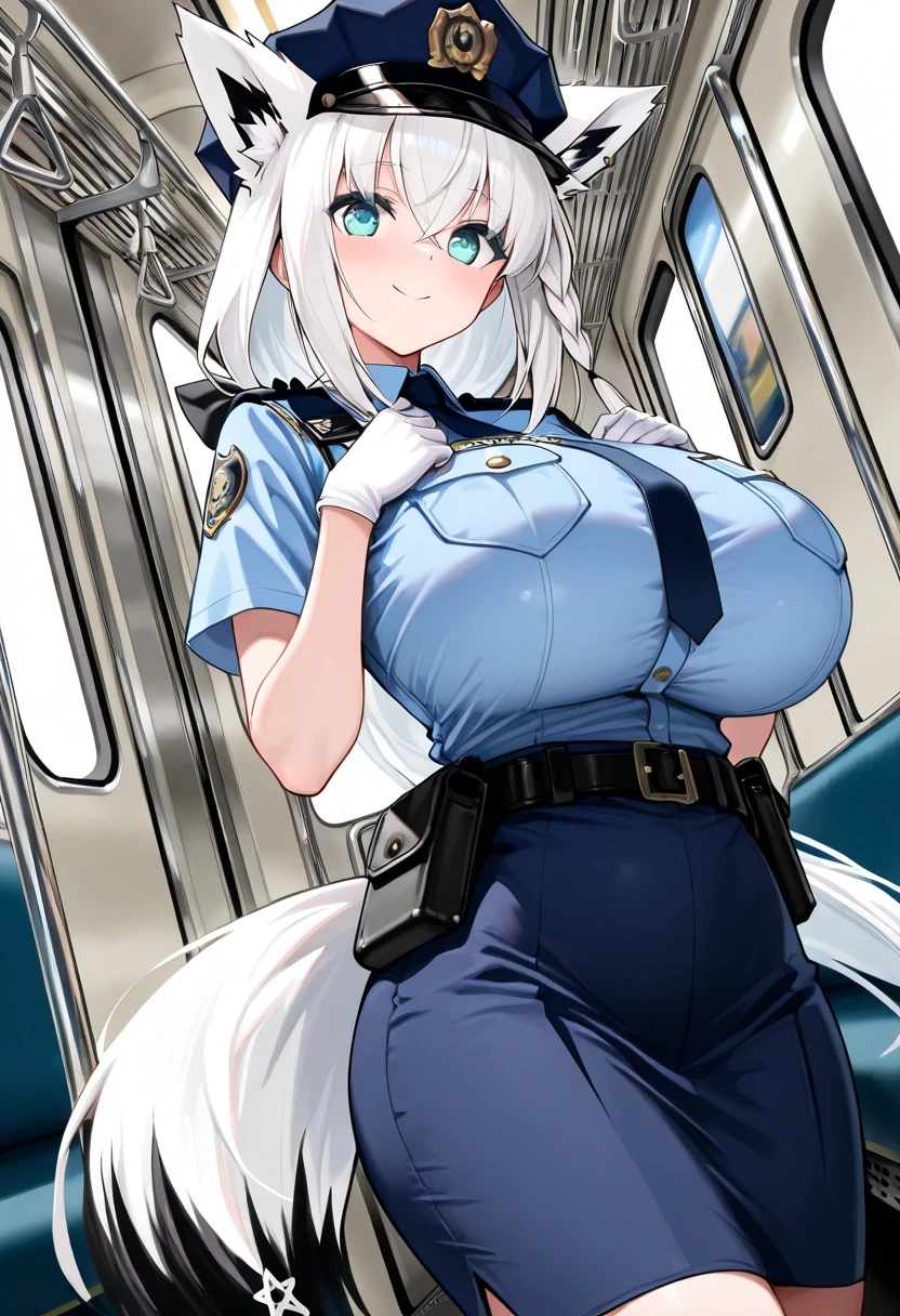 masterpiece:1.2, High resolution, Anime Style, nsfw, train, trainの中, Face Enhancement, Three adult women, The three women do not have the same hair color., Crouching, Waving the white flag, Climax, Ahegao, ((huge breasts:1.4)), Curvy Body, Armpit, Hami Breasts, Nipples, Pussy, latex police costume, sleeveless, Police hat, mini skirt, Long gloves, Knee-high boots, choker, Lead,