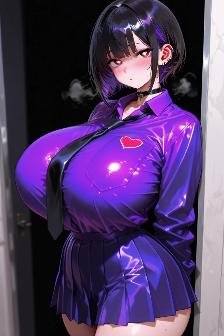 Mature beautiful woman,(Highest quality,Extremely detailed depiction,Incredibly absurd high resolution,Anatomically accurate depiction,Curvy Legs),(Glowing Skin,Shiny skin),(Black nurse uniform,Black nurse hat,Black Pantyhose,syringe,latex,The mark is a heart),eyelash,Glowing pink eyes,Crazy Eyes,Eyes half closed:1.3,Flashy makeup,eye shadow,eyeliner,mascara,There is cleavage in the chest,Wicked Smile,Glossy lipstick,Shadowed face,Sweat,whole body,Seductive gestures,background:Hospital room at night,Pink Light