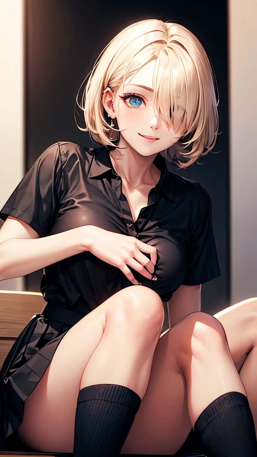 1 anime girl, prostitute, detective, anatomically correct, blowjob, ((best quality)), ((masterpiece)), (detailed), perfect face, golden hair, short hair, emotionless, serious, blue eyes, medium , immense , topless], giving a blowjob to the viewer, dick in her mouth, deepthroat blowjob, oral sex, blowjob pov, higher angle, front view, male cock, bbc, 8k, best quality, perfect cock anatomy, deepthroat to base.