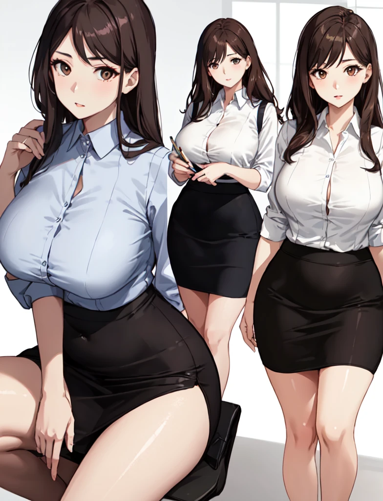 (Masterpiece, High Quality, 1 woman, A beautiful woman with a short skirt and blouse leans against an open door, oppai, (SFW, Suitable for work), Hyperrealistic collegiala, Big breasts!, Big breasts!!, With large bosoms, Hyperrealistic collegiala, Realistic, Intriguing outfit, Anime-style seductress, With large breasts, Enormous breasts SFW, Thicc)
This image features a stunningly lifelike woman, captivatingly leaning against an open door with a come-hither expression. She wears a short skirt that accentuates her voluptuous curves and a blouse that