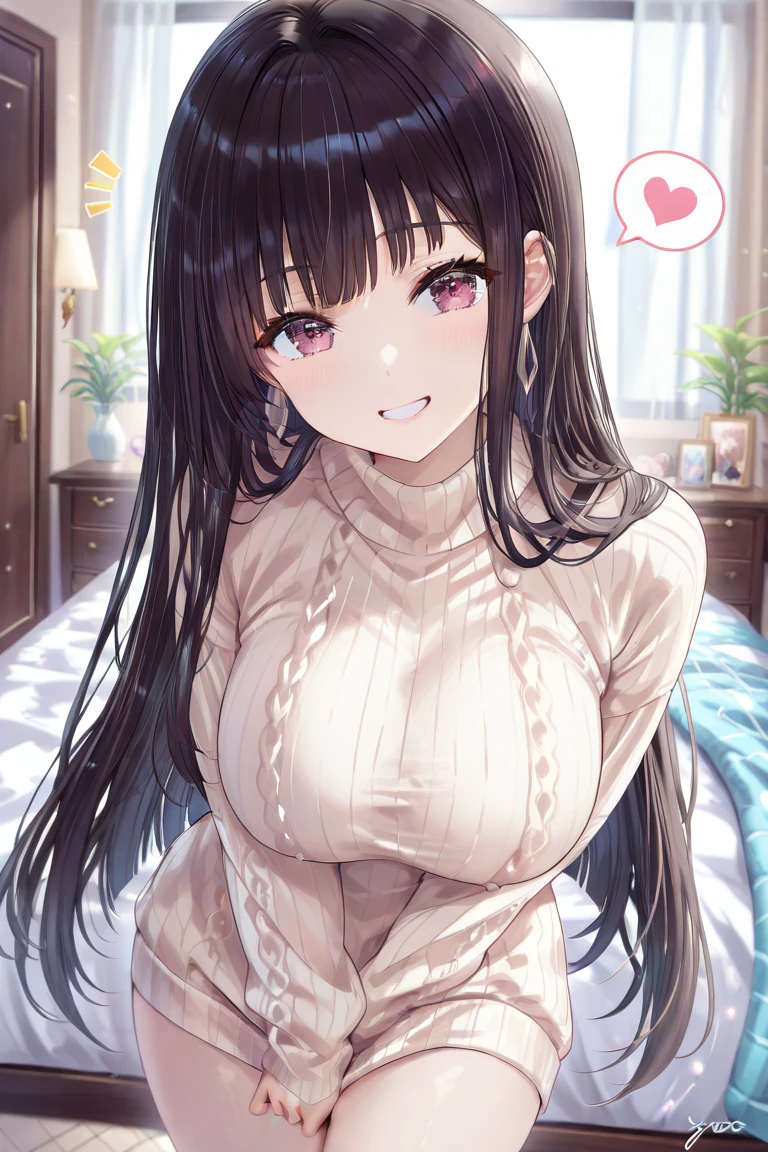 (Beautiful face with detailed shading), whole body, 40s, (Big Breasts), Beaver, Brown eyes, (Pink Cardigan), Open cardigan, White Camisole Blouse, (Yellow pleated skirt), White knee-highs, On the bed, (Tabletop)), ((Highest quality)), (Super detailed), ((Fascinating)), ((Very detailed)), 4K, (8K), Highest quality, (beautiful),(((World Class Quality))), Very detailed, High resolution,