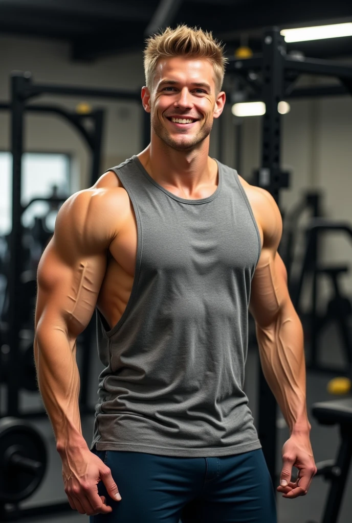Muscular、Completely naked、Short Hair、Pectoralis major、Abdominal muscles、Gymトレーナー、Gym、smile、Posing、erection、bikini