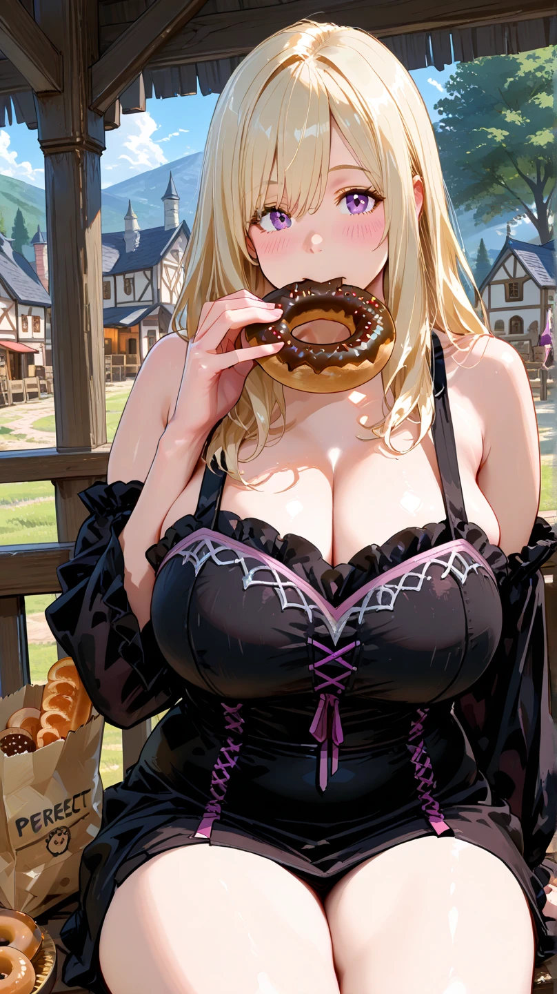 1 girl, small nose, very beautiful detailed face and eyes, bright colors, cute face, delicate beautiful face, Bright magenta eyes, cute eyes, sparkling eyes, Big eyes, (big breasts:1.3), (perky chest:1.1), (pointed chest:1.0), (cake magazine cover:1.3),highest quality, WorKs of masters, High resolution,BlacK color hair,shiny hair, side ponytail,hair between eyes,bangs, (black jacket, real clothes, cleavage, black skirts, black thighhighs, thigh strap, fingerless gloves, single glove:1.2) , spread legs, panties shot, medium hips, glamorous body, white skin, smile, thin pubric hair, super beautiful face, Super beautiful eyes, Super beautiful hair,trendy outfit,sexy and attractive,full body esbian, Real World, Natural light,perfect Natural light,(with sparkling eyes and a contagious smile), This masterpiece is not only visually stunning but also tells, make of cake cooking , in the kitchen, open mouth, looking at viewer,