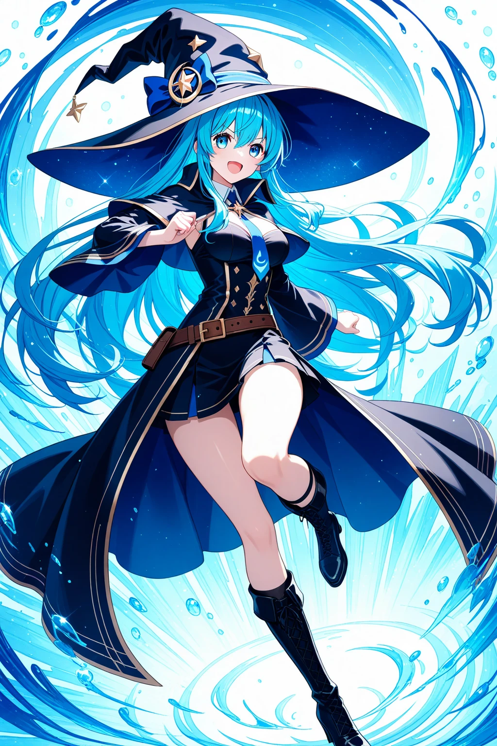 masterpiece, best quality,1girl, solo, blue eyes, breasts, dress, long hair, looking at viewer, smile, gloves, blue hair, white background, hat, witch hat, bare shoulders, simple background, medium breasts, upper body, hair between eyes, cleavage, white dress, blue theme
<lora:nmdXLlokr3f-000187:0.95>