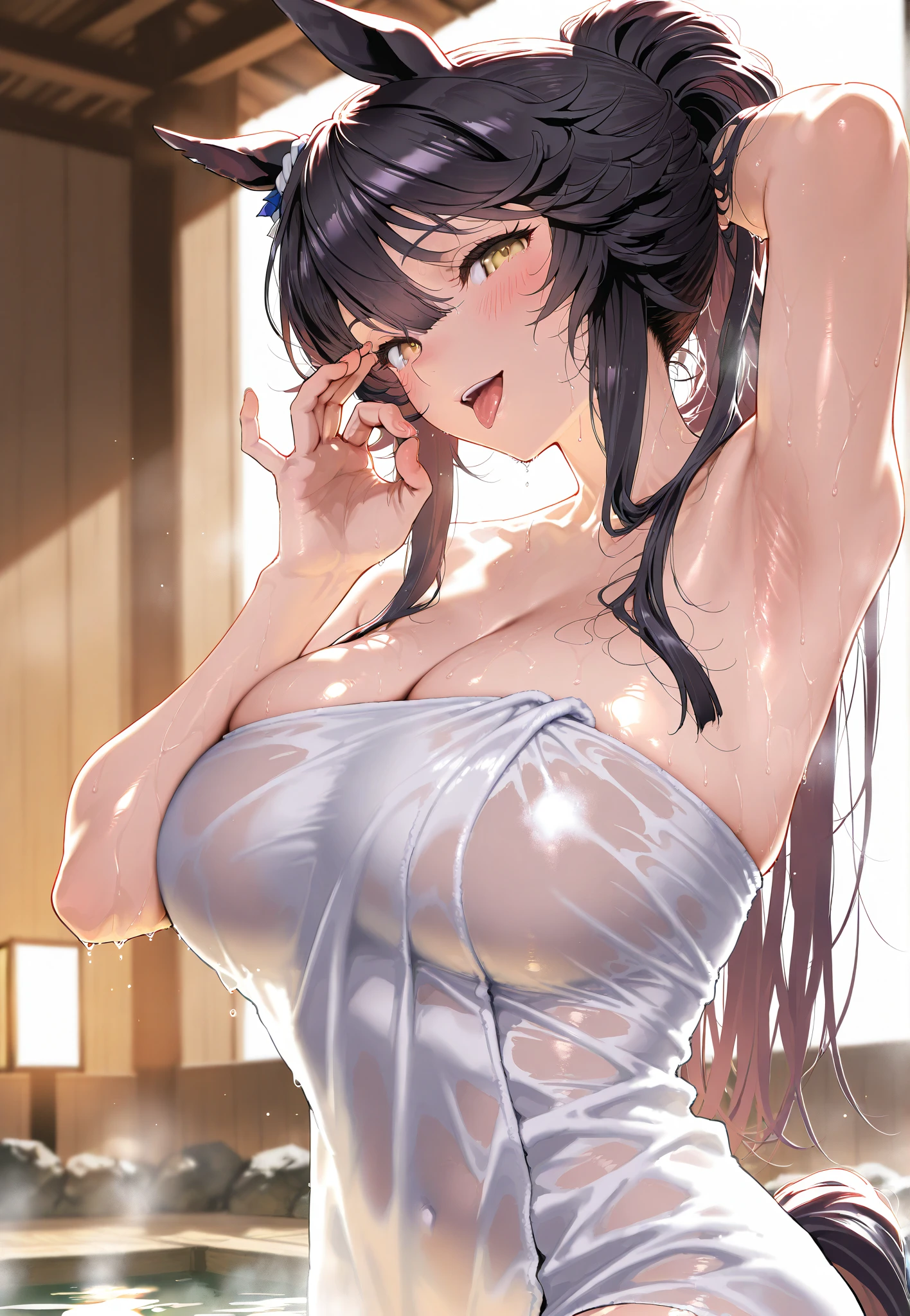 (From the side:1),((One Girl)),(Light silver fringe hair:1.4)、Braided hair、Disheveled Hair、Light brown eyes、(Dignified look)、(nude Apron),(Big Breasts、One of the strings is falling off:1.7)、No shoulders、Tank top、((Full nudity))、Accentuate your cleavage、grassland、blue sky、(Realistic)、(Intricate details:1.2)、(masterpiece、:1.3)、(Highest quality:1.4)、(Ultra-high resolution:1.2)、Ultra-high resolution、(Fine grain)、(Detailed facial features)、(from side back :1.8)