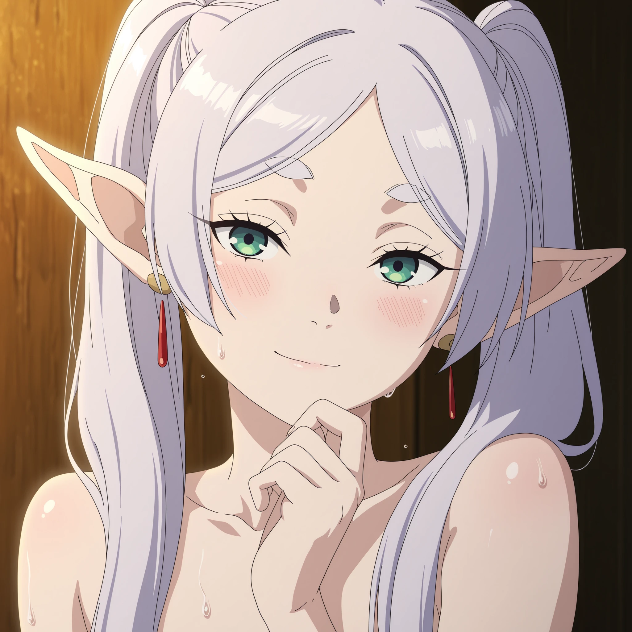 (best quality,4k,8k,highres,masterpiece:1.2),ultra-detailed,realistic,,anime,pastel colors,soft lighting,shiny skin, posing, (warm ambiance),
soufrie,,,,,,, , frieren,, anime coloring, rezero_style, ()
rezero_style, anime screencap,, ) ,
,,,,,, indoor, ,,, , , ,,, , blushing, sweat, , , , totaly naked, , ,,,,, sweat,,,,, smile, , wet lips,,, ,, , close up portrait