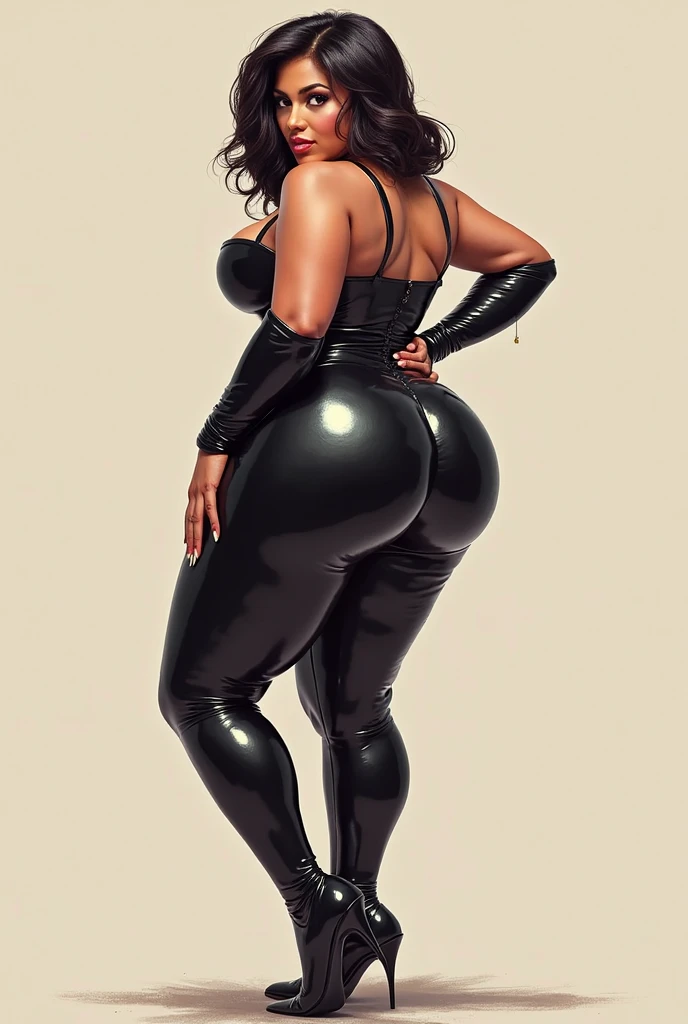 (Photorealism:1.2), black and white drawing of a curvy woman dressed as a catwoman without showing her hair, finding two black kittens that stare at her.