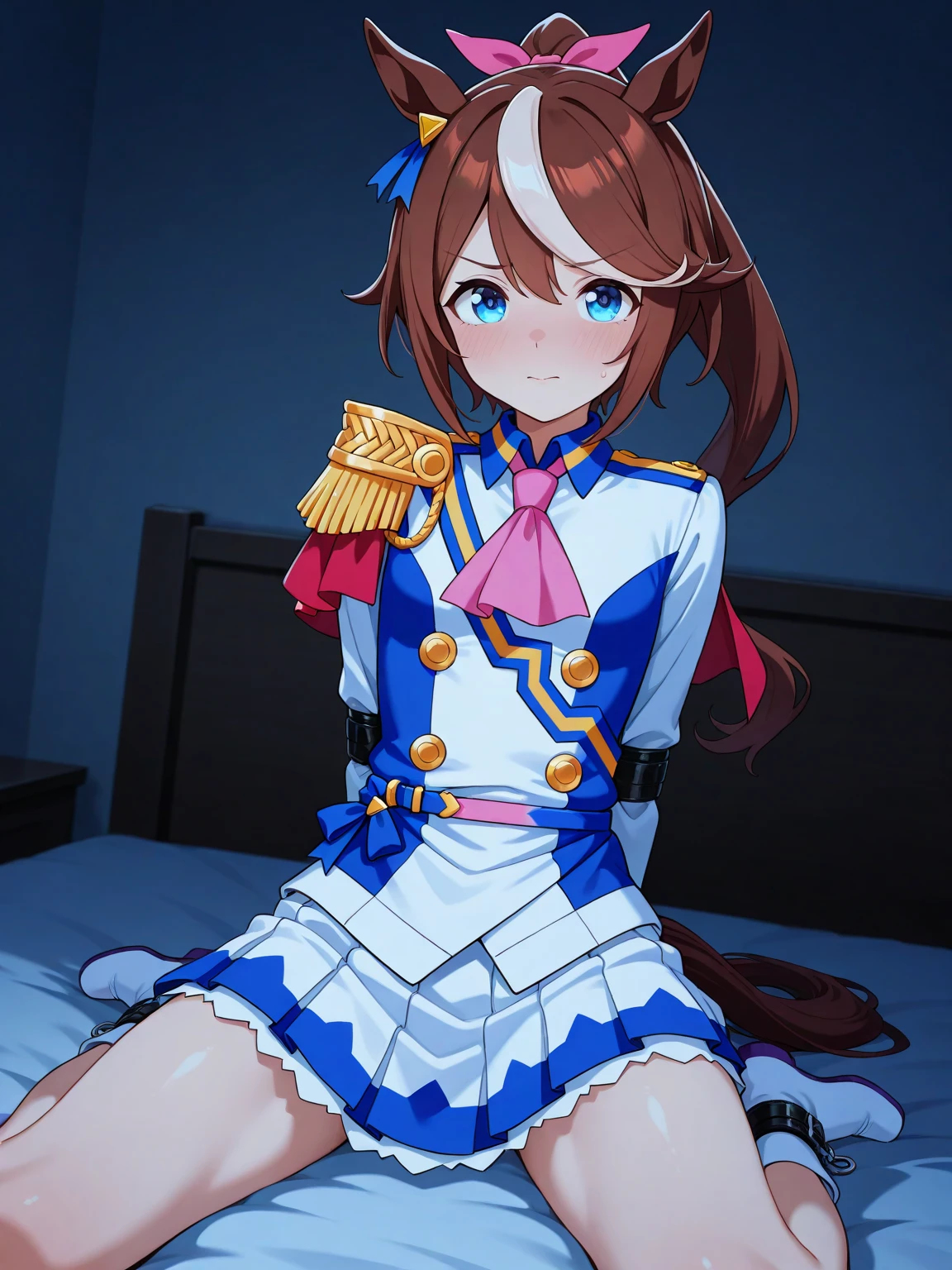 Kawakazekai KC, Long Hair, skirt, shirt, gloves, ribbon, Exposing shoulders, , hair ribbon, Ahoge,hair band, Seraphim, No sleeve, elbow gloves, belt, Blue neckerchief, Low twin tails, Knee socks, , (Medium chest:1.2), (low length:1.2), A small person, alone,
break
(software:1.2), (Bust up shot:1.2), (Face Focus, throw, looking at the camera:1.1), (OK sign), Sitting, wariza
break
(Eyes half closed:1.2), (Sticking out your tongue), shy, (blush:1.1)
break
official art, Masterpiece, Highest quality, Highest Resolution, 8k, Most detailed, Extremely elaborate hands, Very elaborate fingers, Highly detailed mouth, perfect anatomy
break
(Bedroom), Dust, Dust, Particles of light, Extremely finely detailed 16K CG wallpaper