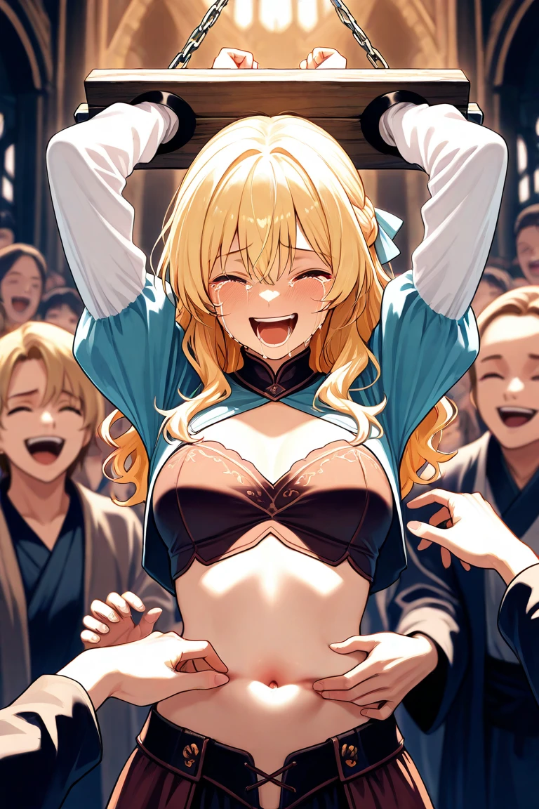 nsfw:1.5, Top quality:1.2, best quality:1.2, ultra high resolution, masterpiece:1.2,4K, 8K, 32K, detailed lighting, shaders, perfect anatomy, perfect proportions, highly detailed, ultra detailed, super detailed:1.2, perfect eyes, perfect face, very delicate and beautiful, illustration, sharp focus, very beautiful and detailed anime face, very detailed eyes, cute:1.2,  impressionistic:1.2, blurred background,

BREAK

1 woman, (Beautiful busty woman in her 20s),(dark skin:1.6), (Perfect proportions: 1.4), (Small pink areolas:1.2),  (Pointy upward nipples:1.2),(Full and beautiful breasts: 1.7), (Perky breasts: 1.5), (Thin waist: 1.2), (trimmed cute pubics hair:1.4), (Slender figure: 1.2), (beautiful buttocks:1.1),

BREAK 

(Beautiful blonde hair: 1.4),(shiny straight long hair), (Bangs swept to the side, show forehead: 1.3),(Roses hair ornament:1.2),

BREAK 

(Happy smile:1.2), (embarrassed:0.8), (blush:1.2)

BREAK

(Belly Dancer:1.3), (hip belt:1.2),BREAK  (naked:1.7), (White choker:1.4) (Necklace, bracelet, anklet: 1.3),( Nipples and breasts are not covered),

BREAK 

( Dance while spinning:1.5), (profile:0.2),(looking away:0.5)

BREAK 

(Bust up shot),

BREAK 

(Roman Arena:1.3), (dusty air), (Bustling audience),( Applause),(Wide-angle)