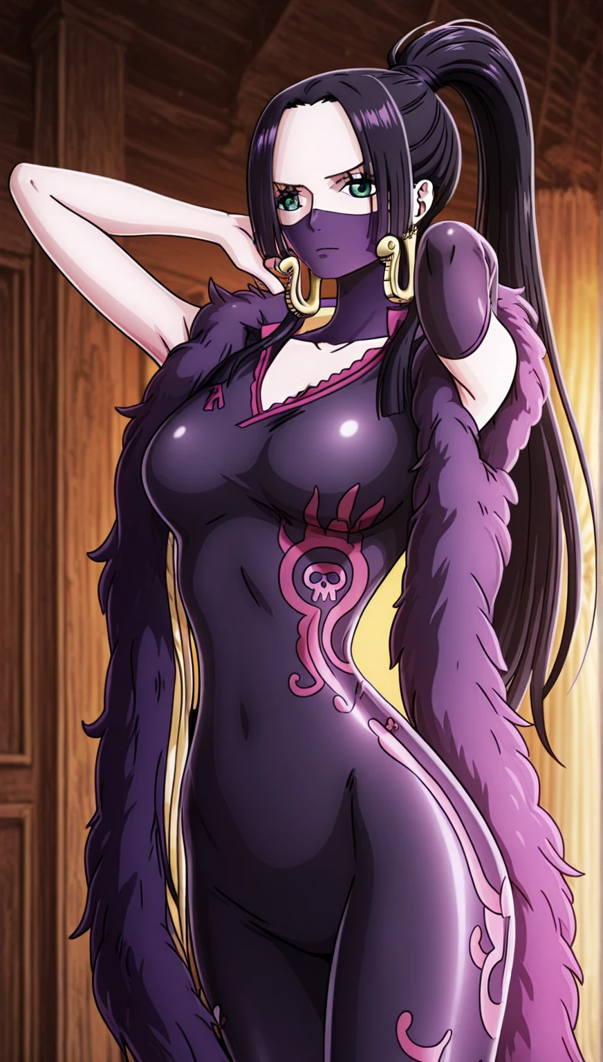 ecchi nsfw,ahegao, estilo anime ecchi (in lingerie, estilo anime ecchi, arte de cuerpo completo, estilo ecchi, personaje de anime; arte de cuerpo completo, realista - anime, ecchi, artes de anime,anime seductora, alta calidad, mejor calidad: 1.3)), ondulado, 1 , solo, small breasts, mirando al espectador, hombros descubiertos, mangas abiertas, cabello sobre un ojo, ojos rojos, cola de caballo lateral, una cola de caballo , cuello suelto, calavera , ((piel morena)), puntadas, mangas rayadas, extremadamente detallado, muy detallado, rostro perfecto, belleza, ojos perfectos, ((skeletal arm, vivid tails, trasero grande, labios grandes)), ojos holgados , maquillaje, big eyelashes, lindo, adorable, serio, ((leviathan: 1.3)), cuerpo completo, (falda larga), in lingerie, estilo anime ecchi, arte de cuerpo completo, estilo ecchi, personaje de anime; cuerpo completo arte, realista - anime, ecchi, anime arts, seductora chica anime, hermosa mujer anime, ((lolifsw