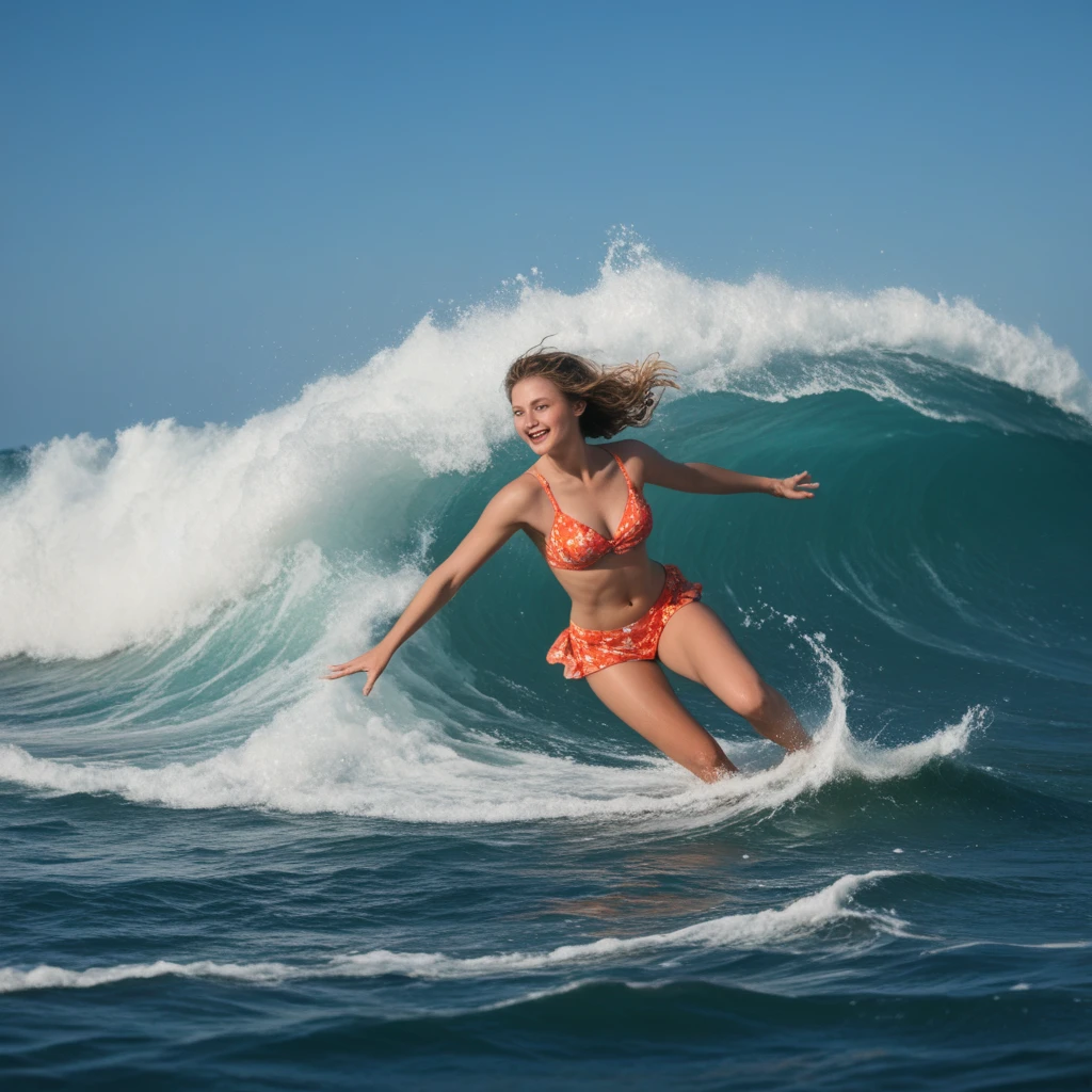 arafed woman in a bikini sitting in the sand under a wave, beach surreal photography, impressive winning photo, covered in sand, viral photo, amazing photo, it's is relaxing on a beach, is relaxing on a beach, wavy hair spread out, funny camera shot, water manipulation photoshop, very huge waves, rising up from ocean, coming out of the ocean