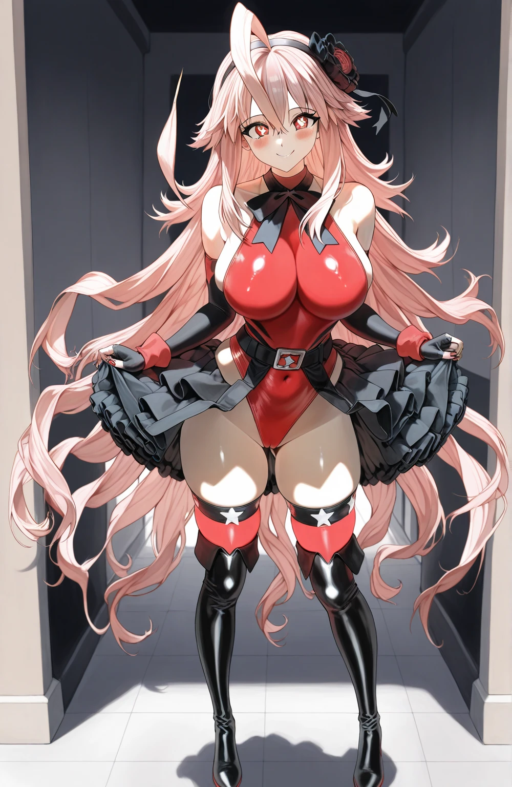 Anime girl with pink hair and black stockings posing in the city, Kushatkrenz Key Art Women, Krenz Kushat and Artgerm, Popular topics on artstation pixiv, Kushat Wreath, The highest rating on PixiV, small curvaceous loli, seductive anime girls, pixiv 3dcg, guweiz on pixiv artstation