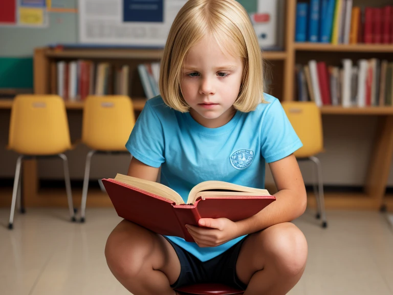 3 year old reading a book in a library
