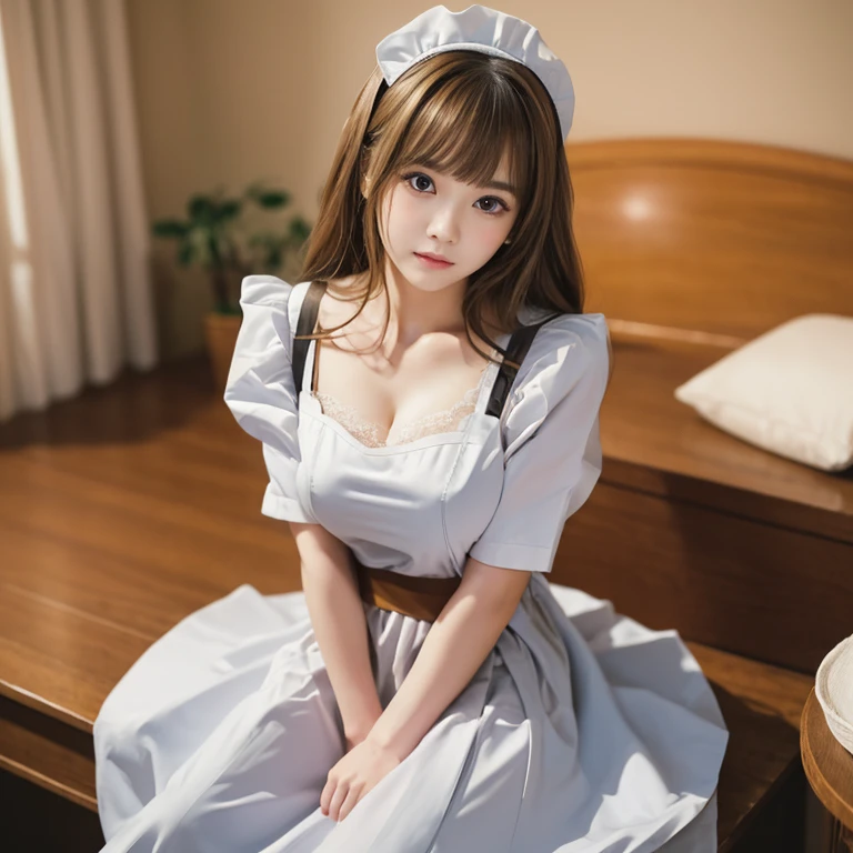top-quality、hight resolution、ultra-detailliert、​masterpiece、Raw photography:2、realisitic:2、Photorealsitic:2、extremely delicate and beautiful、finely detail、Textured skin、full-shot、Ceiling from below、1womanl、(Solo)、Alone、Beautiful nurse、(In a hospital bed)、(Sit on the bed with the crotch open to the lens:1.3)、(Showing white panties:1.2)、(Open leg pose like Sharon Stone)、(Opening legs)、(Open your crotch)、Japan Nurse Uniform、(white dres:1.2)、a short skirt、Guard Cap、(White rubber shoes:1.2)、(beauitful face:1.3)、(tall:1.2)、Bare legs、brown haired、short-hair、Pubic hair is dark、The shape of the woman's pubic area is clearly visible:1.5、At SFW
