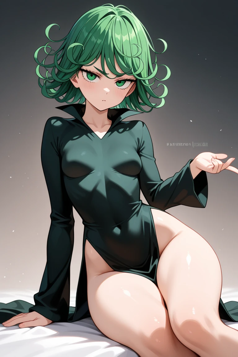 score_9, score_8_up, score_7_up, score_6_up, score_5_up, score_4_up, source_anime, 1GIRL, TATSUMAKI, SAGGY TITS, PANTIES, EXCESSIVE PUBIC HAIR, PEEK PUBIC HAIR, BLACK DRESS,