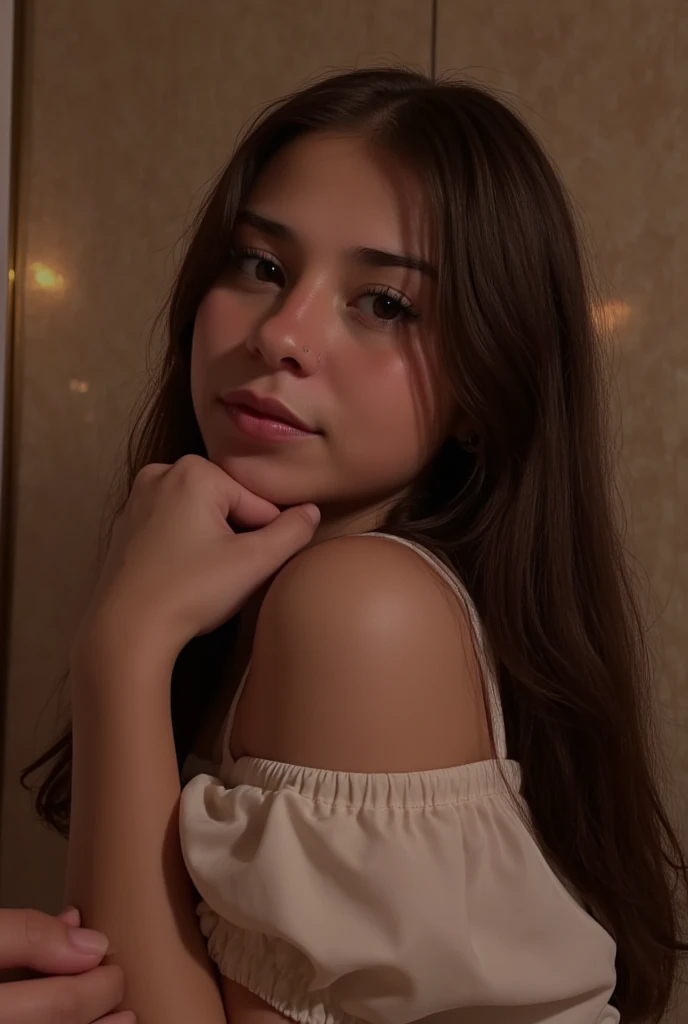 15-year-old girl with sexy body as a teenager, mirada sexi, lindo, symmetrical face, Le gusta tener con cualquier hombre en cualquier momento y es actriz .
