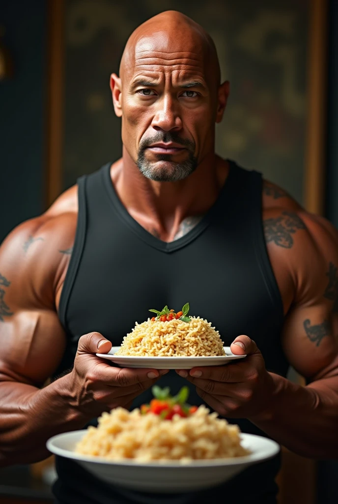 dwayne johnson, (pizza no prato: 1.25), , sozinho, foto retrato, 8k UHD, DSLR, alta qualidade, grain of film, Fujifilm XT3