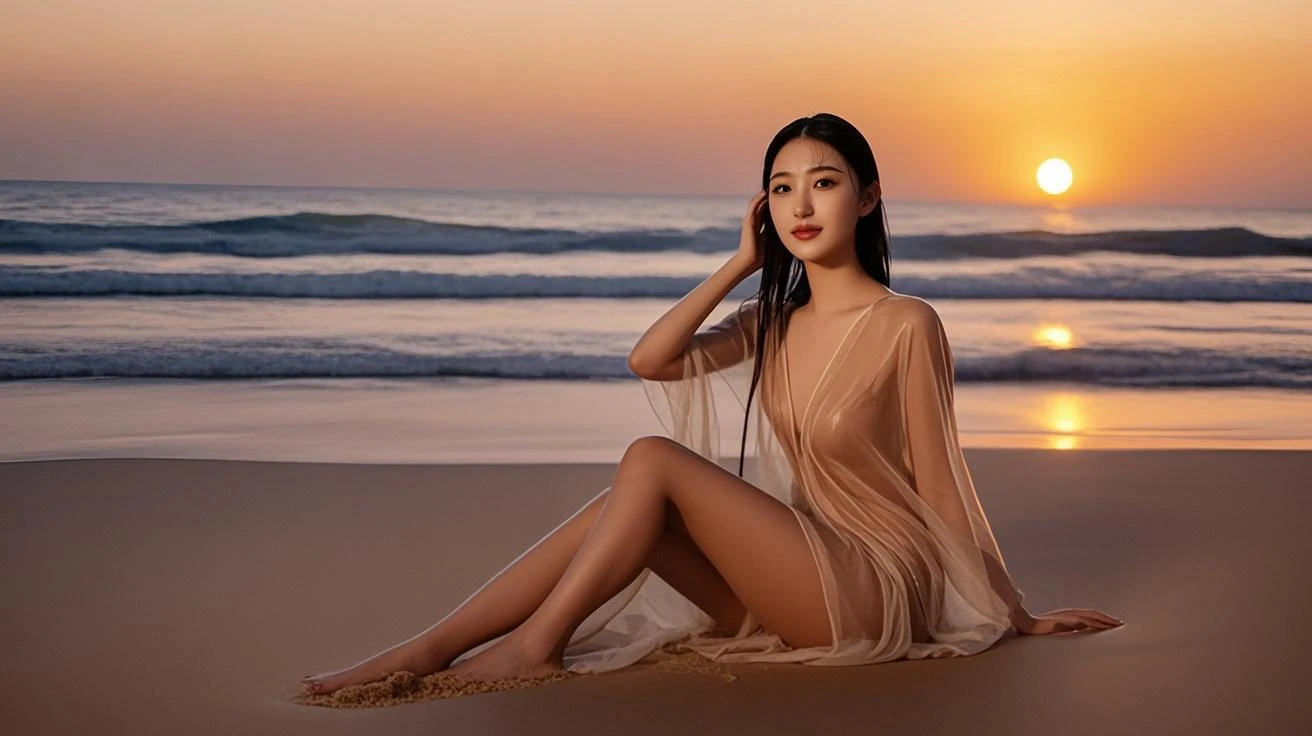big breasts, round breasts, wearing bra inside ao dai, slim figure, beautiful figure, big breasts, ponytail, sharp 8k quality photo, ((beautiful, sharp, balanced face details) for )), ((beautiful breasts, exposed cleavage, plump body), ((beautiful sparkling eyes, sharp eye details, beautiful face)), at the beach there are many bikinis, white sand beach, sea water blue, many people at the beach((super beautiful body with high details, toned body with big breasts and slim waist)), ((thin cleavage, round breasts)), wearing black bra, wearing loose pants