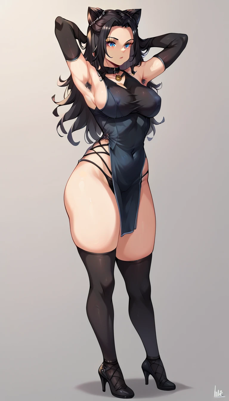 there is a digital painting of a woman in a black dress, sultry digital painting, smooth. digital painting, the smooth black lioness, airbrush dark dress, ebony skin, wlop glossy skin, #1 digital painting of all time, # 1 digital painting of all time, black skin!!!, dark skin, curvaceous. detailed expression, black body