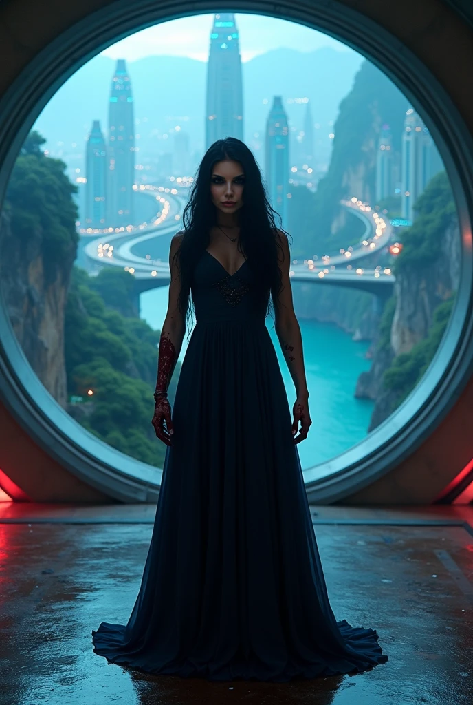 (Mila Kunis, 25 years old, in a sheer nightgown, in a trance), is being entangled by giant slimy eldritch tentacles which are ripping off her gown and exploring her as the ufo flies over the city, night