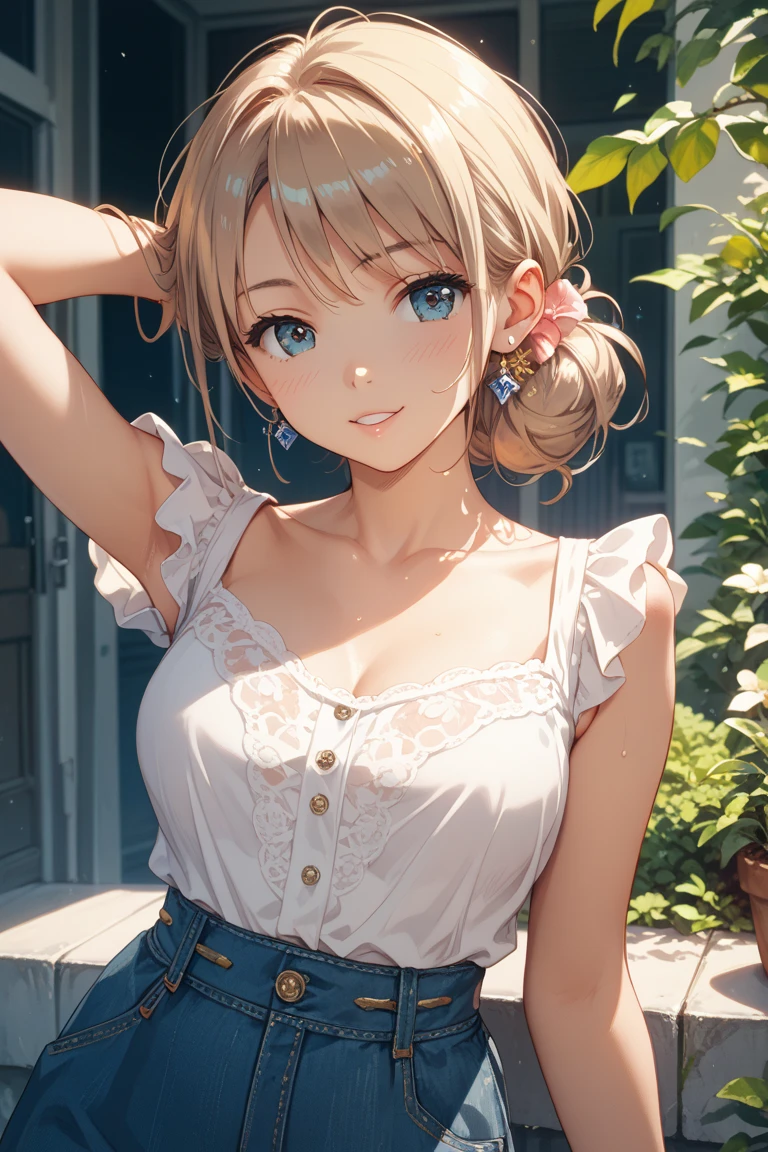 best quality,1girl,full body,smile,long hair,white shirt