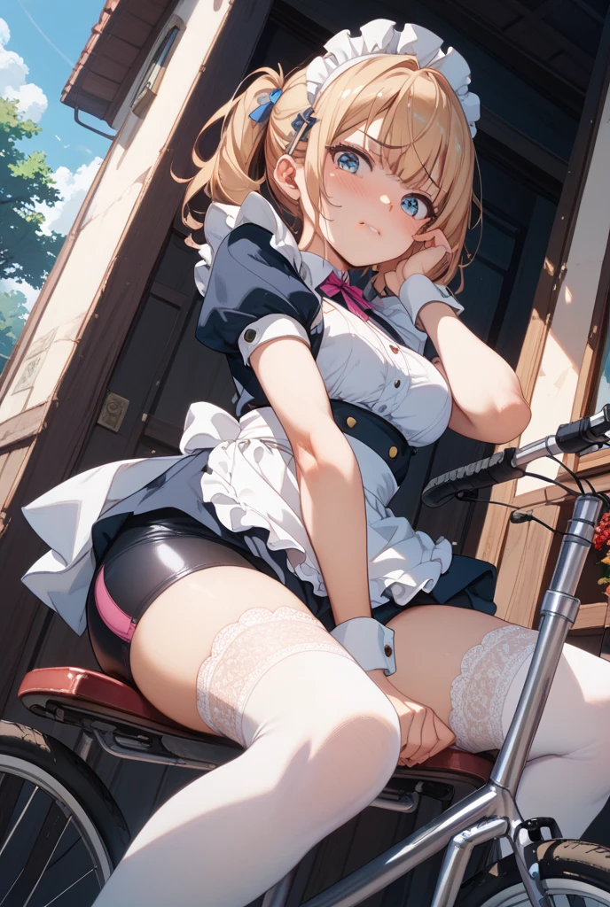 Slim woman wearing glasses、Show your underwear、Sheer lace underwear、Long maid outfit、Mami Tomoe、smile、Bedroom、Are standing