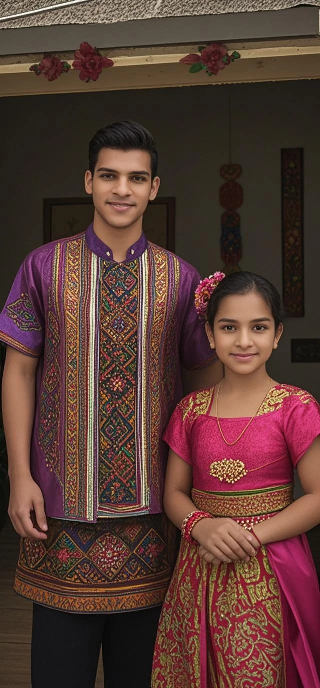 A indian girl and boy both wearing rakhi on their hands and white shirt with design on boy is vansh and design on girl shirt is shivu