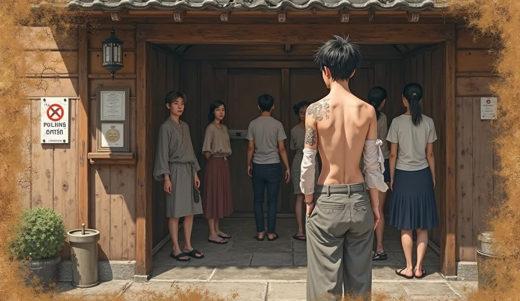 1boy、Real photo style、Photo Quality、Cute handsome man、Mash Hair、Japanese male, 、Completely naked、Full nudity、erection、Huge penis、Highest quality、Realistic、beautiful、Back view、Butt Exposed、Face turned to the side、Surrounded by plump old Japanese men in shirts, I was touched all over my body、Kyoto background、night