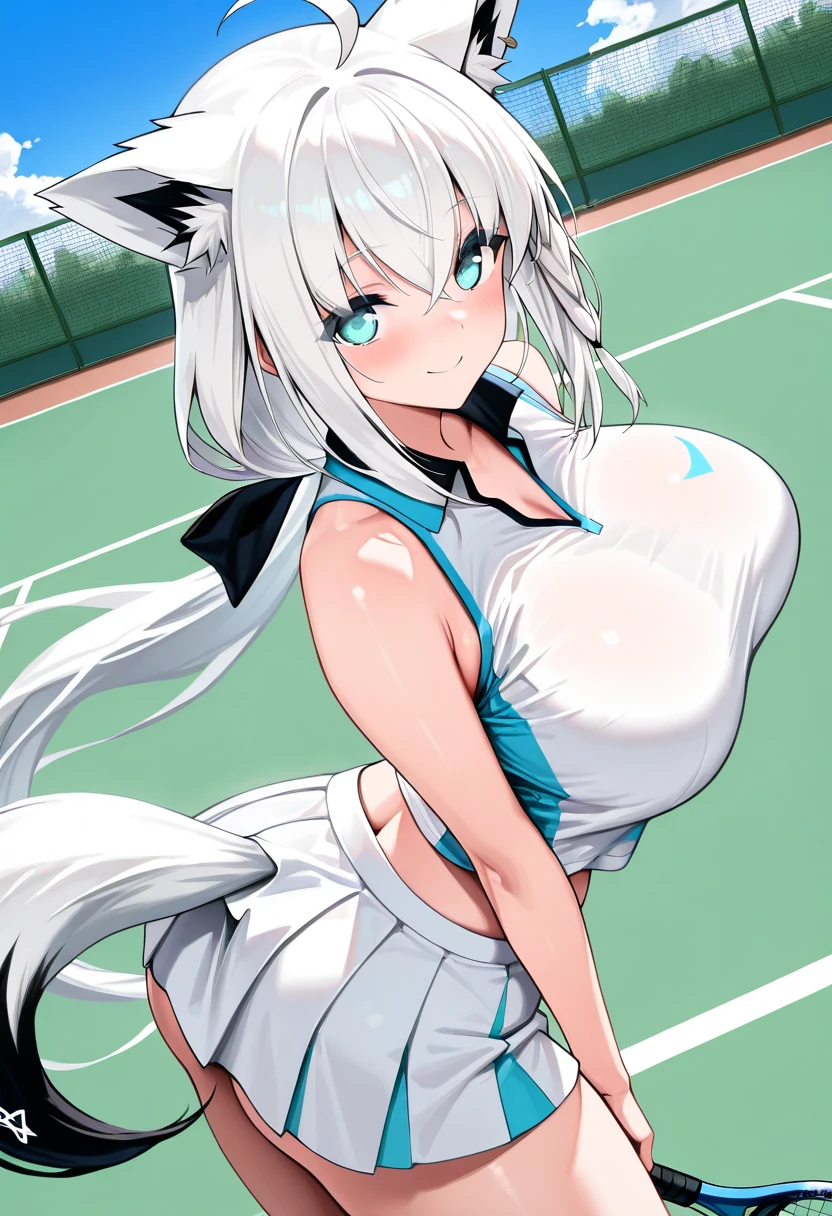 1 Girl, white hair, long hair, blue eyes, Rabbit ears, large breasts, athlete's clothing, on the sports court --auto --s2