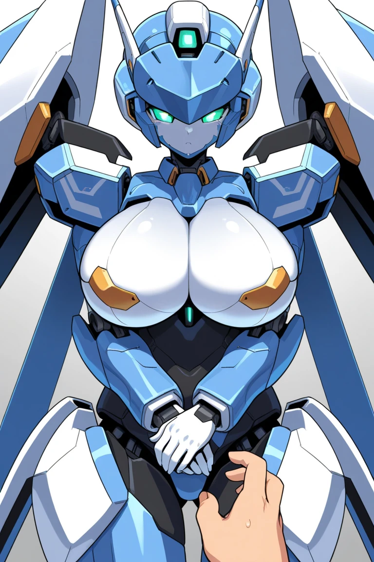 Robot Girl, Joints, black Body, green eyes, massive hips, massive ass, massive breasts, Humanoid Robot, big nipples, cameltoe, robot joints, heart pupils, nude