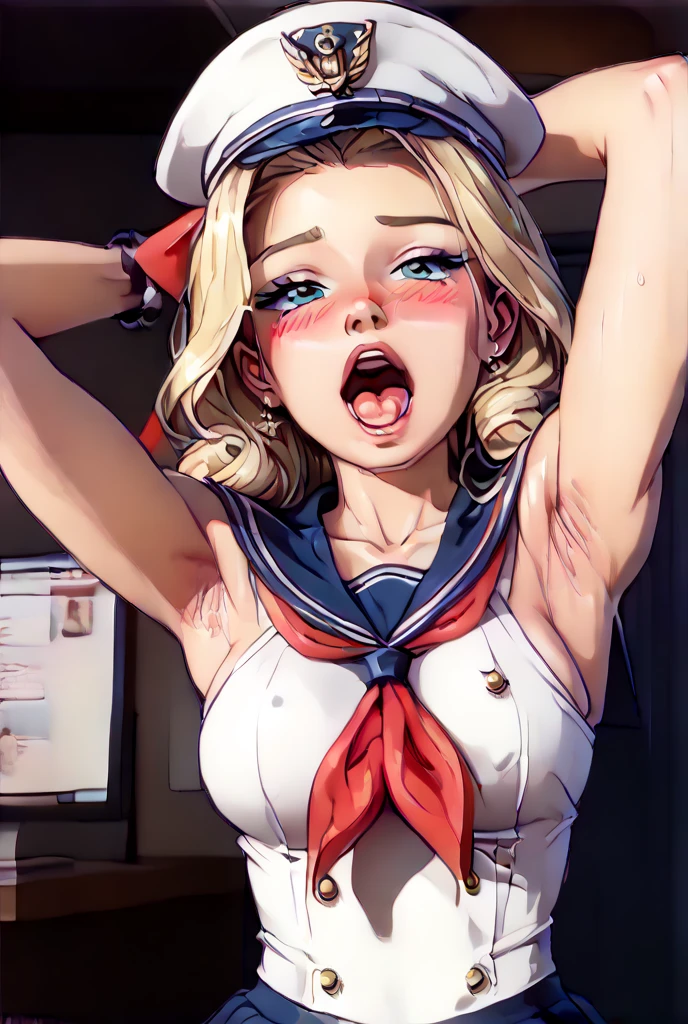 nsfw,(Petite),(boy),penis,blonde low twintails,lips,Nipples from bra,Sweat,White Breath,Viewers from the front,slouch