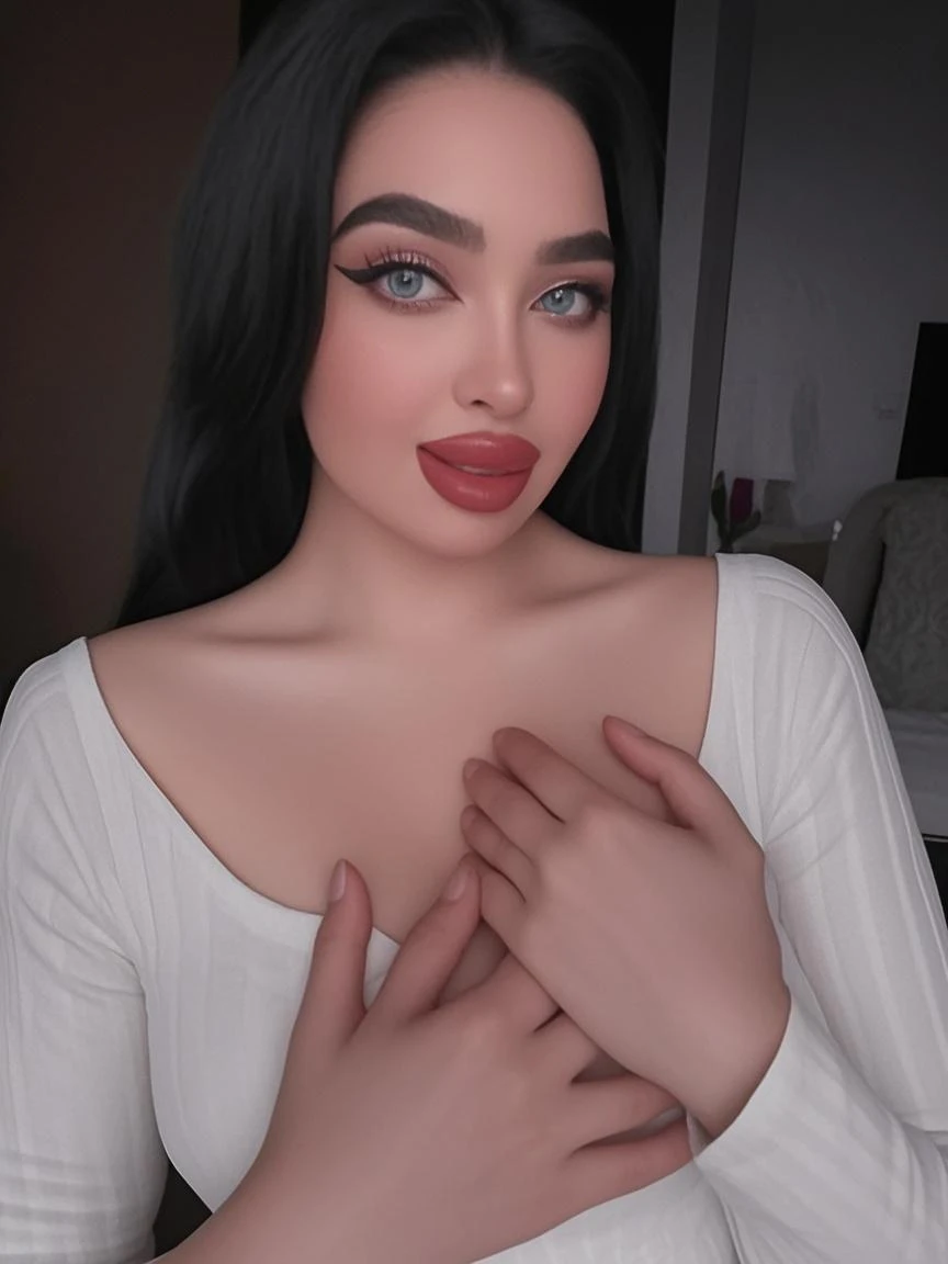 a beautiful woman with big breasts holding a black cock in her mouth, detailed facial features, beautiful eyes, full lips, Perfect skin, voluptuous figure, elegant pose, fantasy art style, cinematic lighting, vibrant colors, 8k, photorealistic, masterpiece
