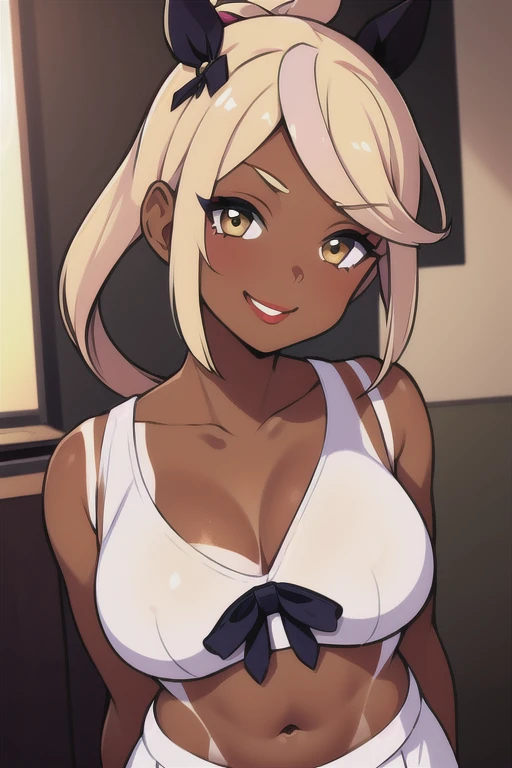 Hyuuga miki,Final Romance, Long hair, Blonde hair,((Brown skin)),purple hair band,large breasts,everyday wear